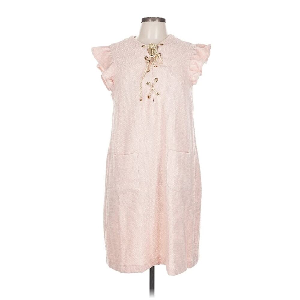 Voy Large Dress Ruffle Short Sleeve Pale Pink Gold Accent NWT